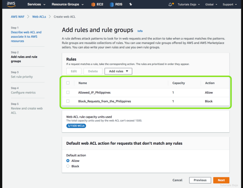 Add Rules in WAF in a web ACl